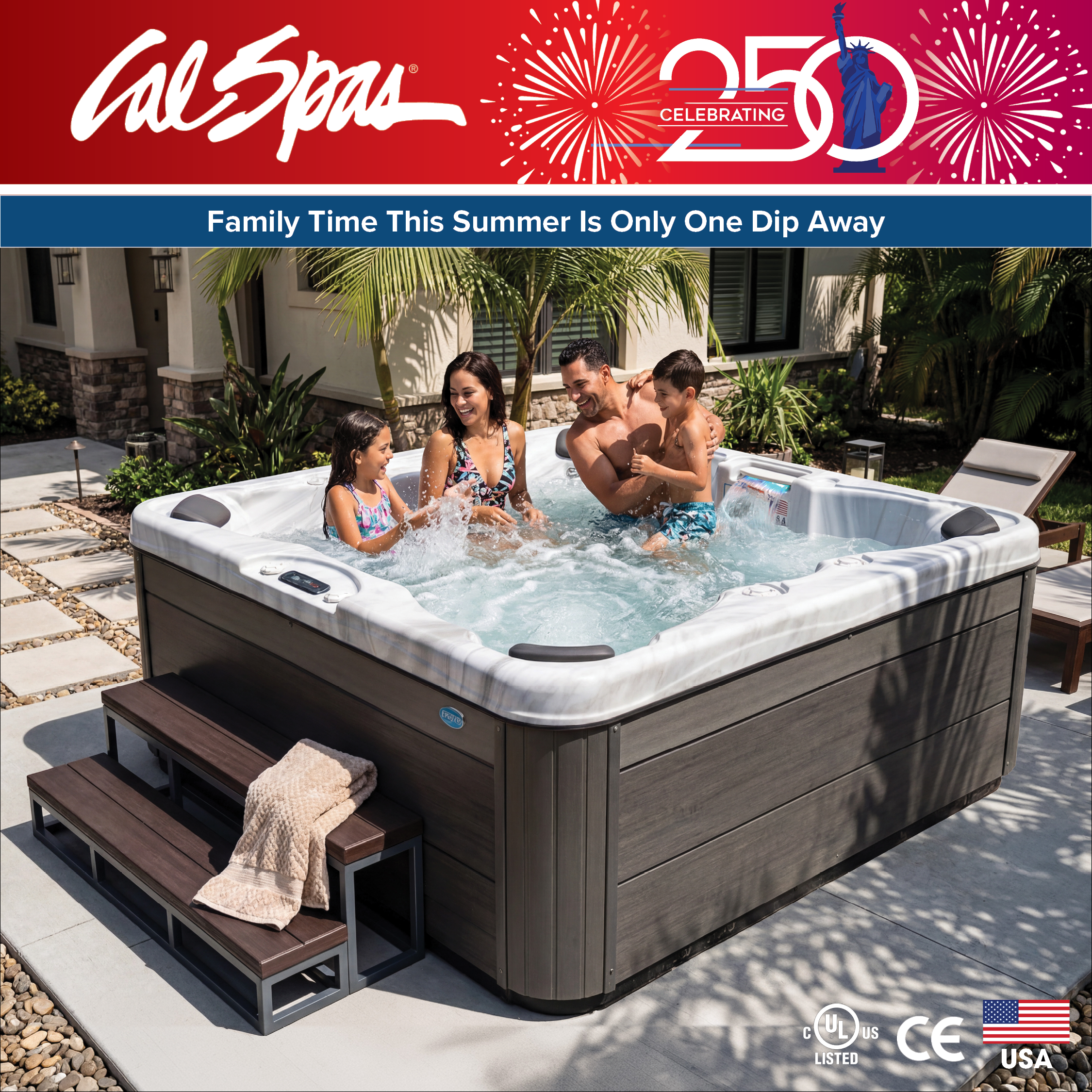 Calspas hot tub being used in a family setting - Michigan Center